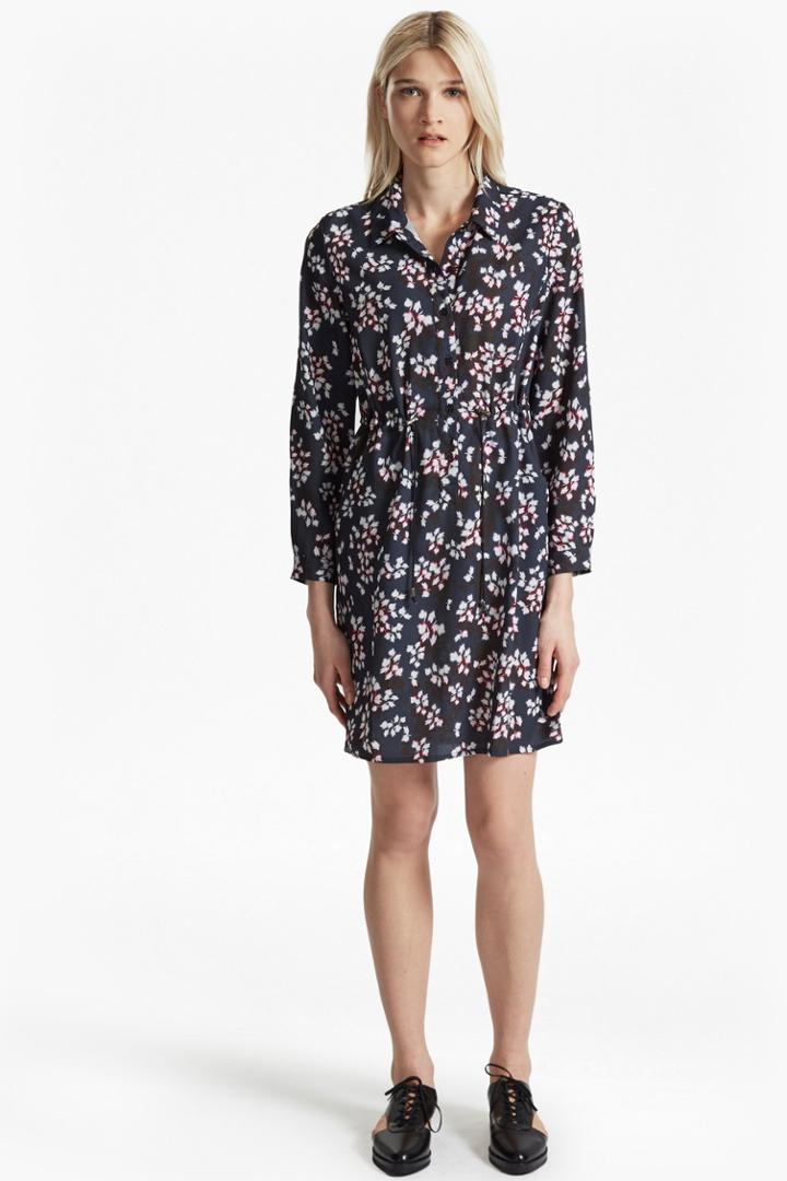 French Connection Eva Crepe Leaf Print Shirt Dress