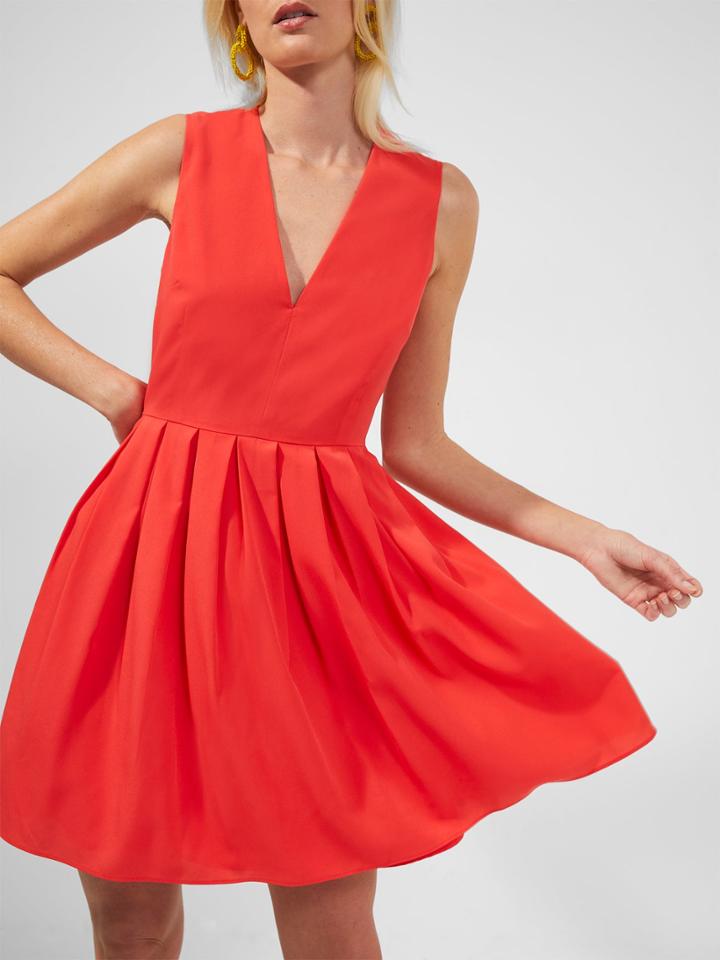 French Connection Courtney V Neck Crepe Pleat Dress
