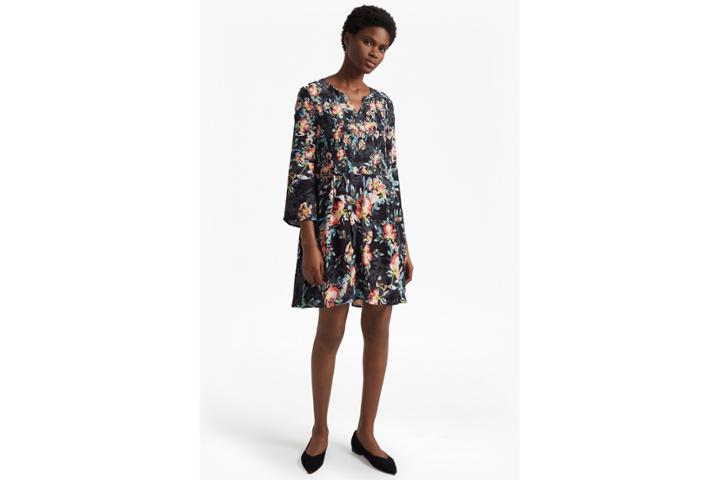 French Connection Delphine Crepe Mix Bell Sleeve Dress