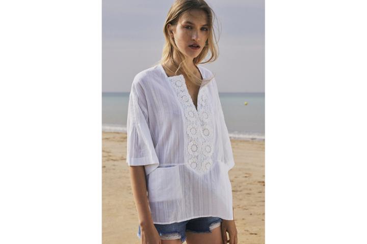 French Connection Oni Cotton Embroidered Blouse