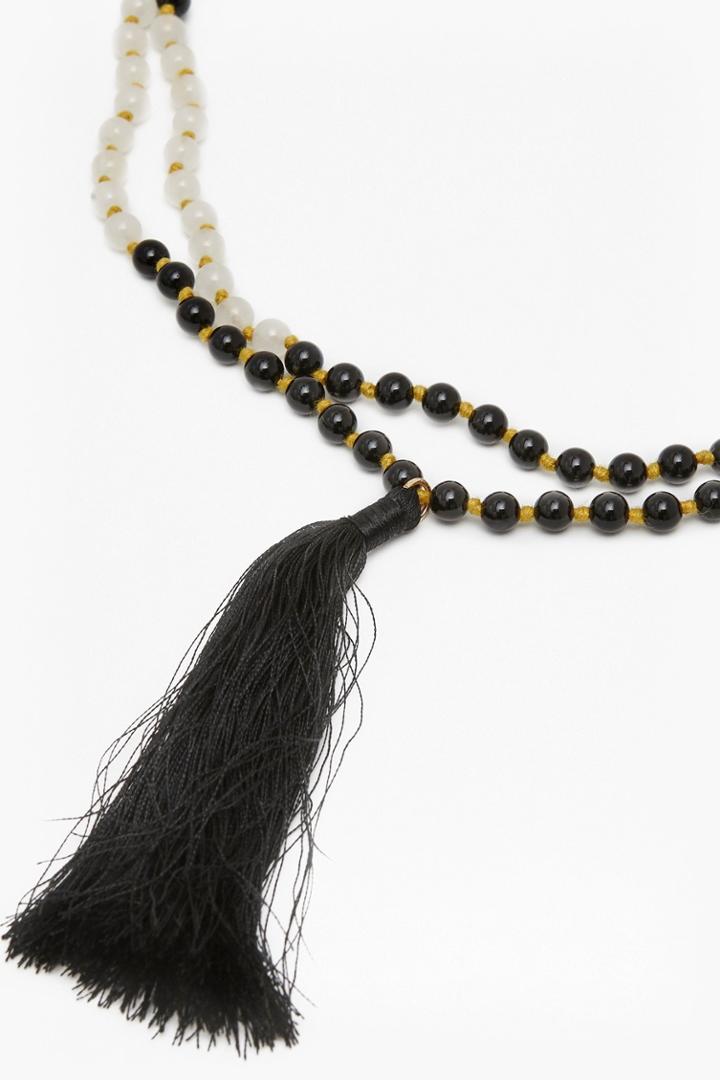 French Connection Long Beaded Tassel Necklace