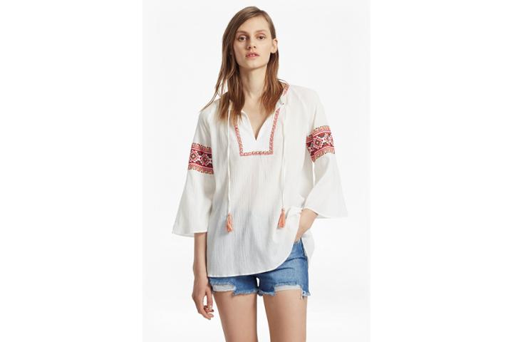 French Connection Adanna Crinkle Embroidered Smock Top