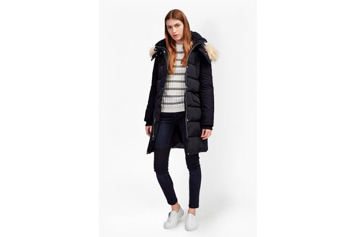 French Connection Faux Wool Down With Hood Coat