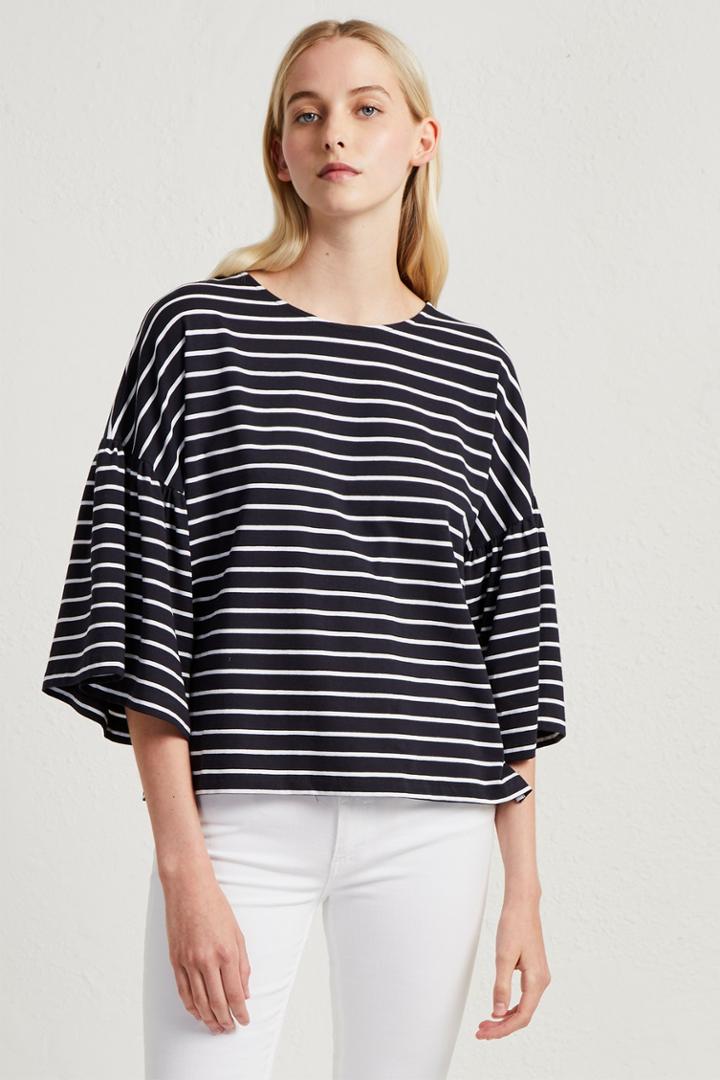 French Connection Tim Tim Stripe Bell Sleeve Top