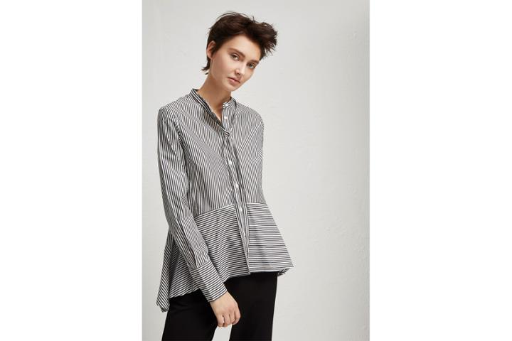French Connection Summer Stripe Mix Tie Neck Shirt