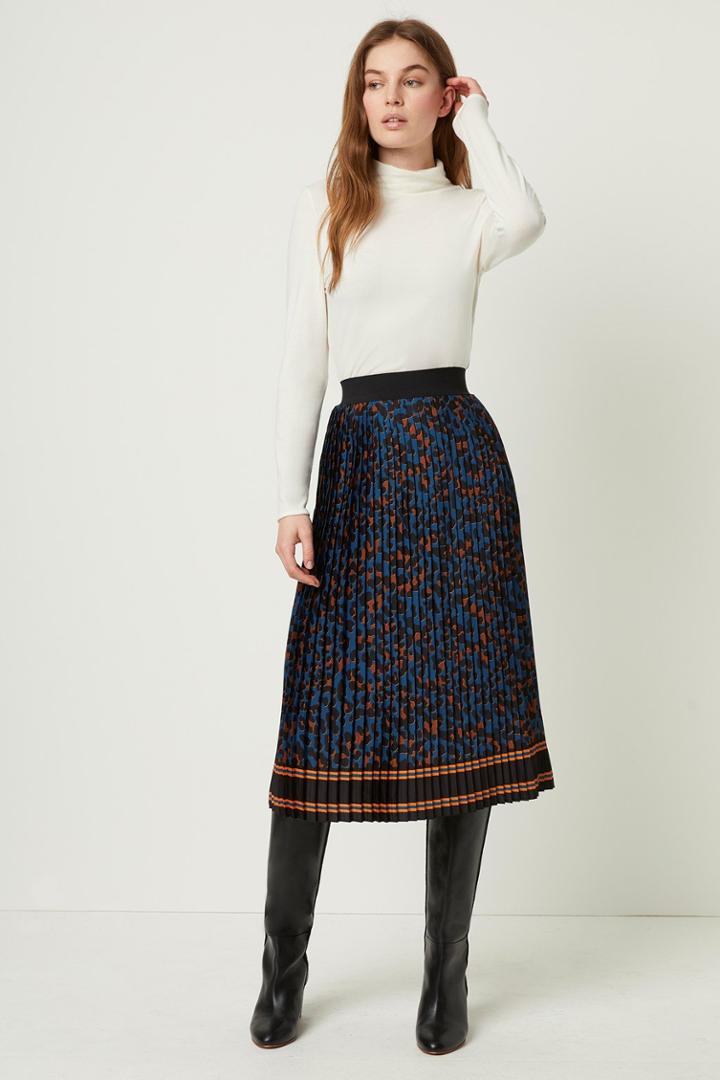 French Connenction Pleated Midi Leopard Print Skirt