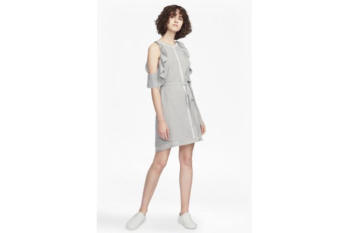 French Connection Clea Cotton Ruffled Cold Shoulder Dress