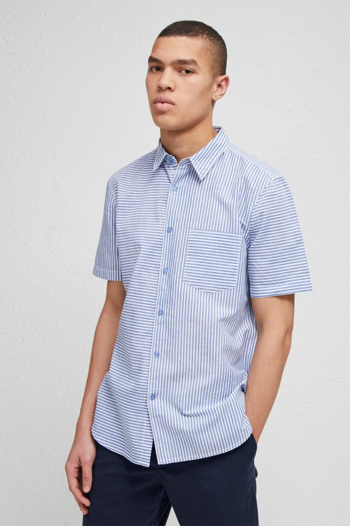 French Connenction Cotton Linen Chambray Stripe Shirt