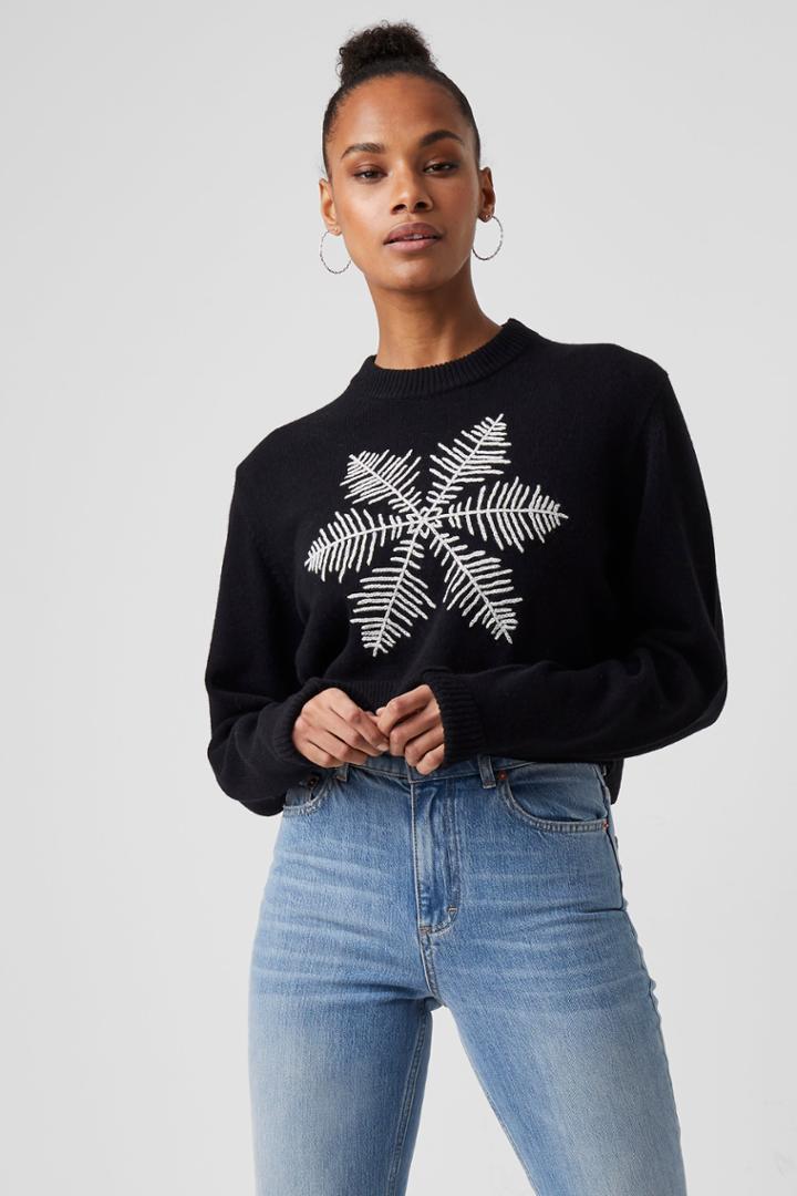 French Connection Muri Snowflake Embroidered Sweater