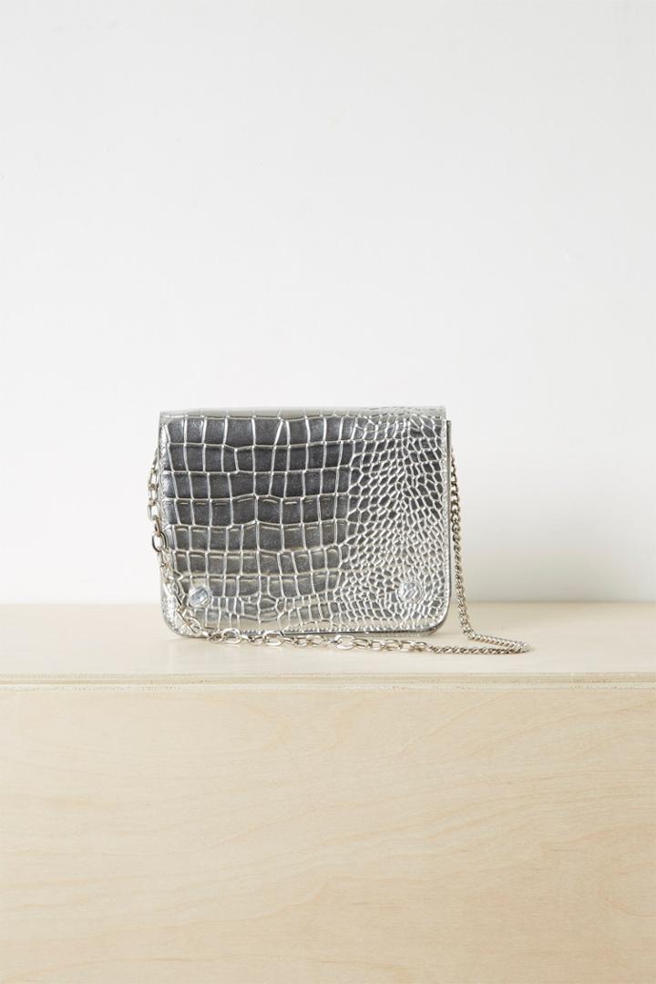 French Connenction Noah Metallic Faux Crocodile Crossbody Bag
