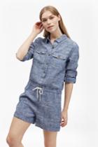 French Connection Hatched Linen Playsuit