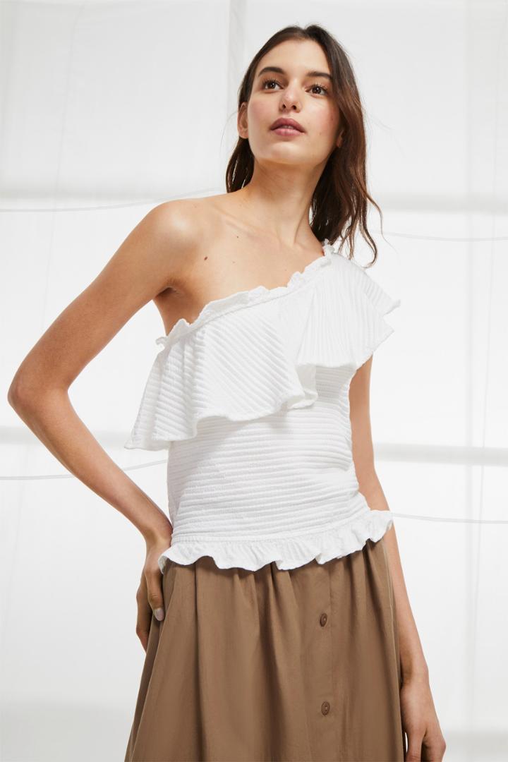 French Connection Tripola Jersey Off Shoulder Ruffle Top
