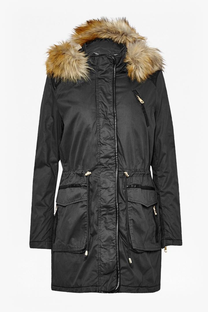 French Connection Faux Leather Waxy Cotton Parka