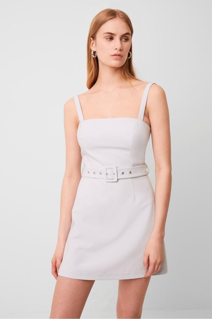 French Connection Whisper Belted Straight Neck Dress