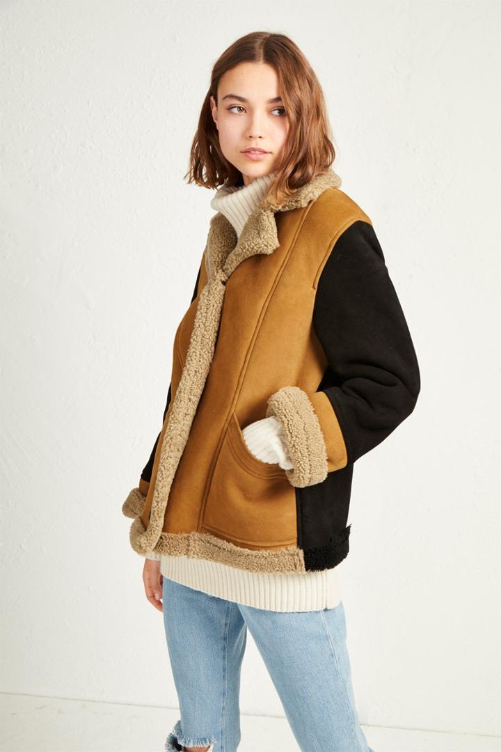 French Connenction Louie Sheepskin Patchwork Jacket