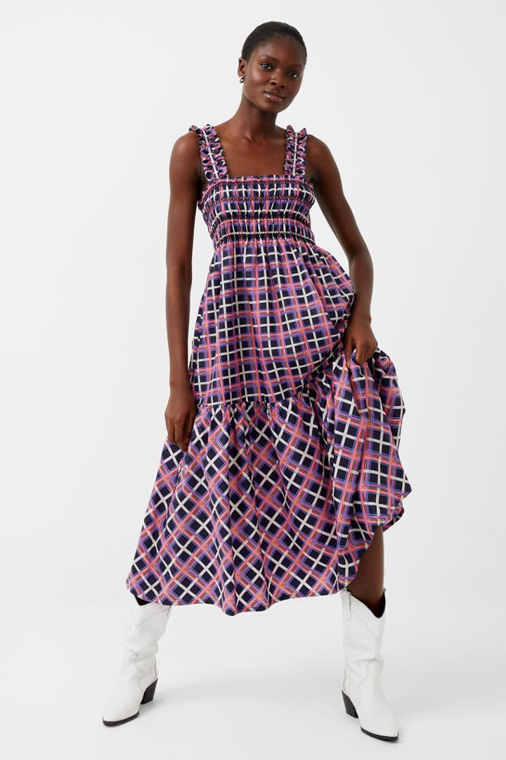 French Connection Aggie Check Tafita Smock Dress