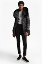 Fcus Moto Asymetric With Fur Trimmed Hood Coat