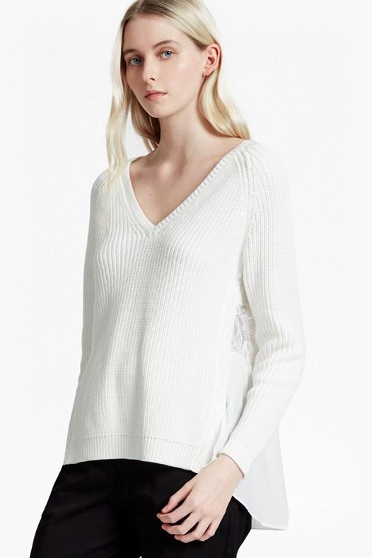 French Connection Mozart Hybrid Woven Back Jumper