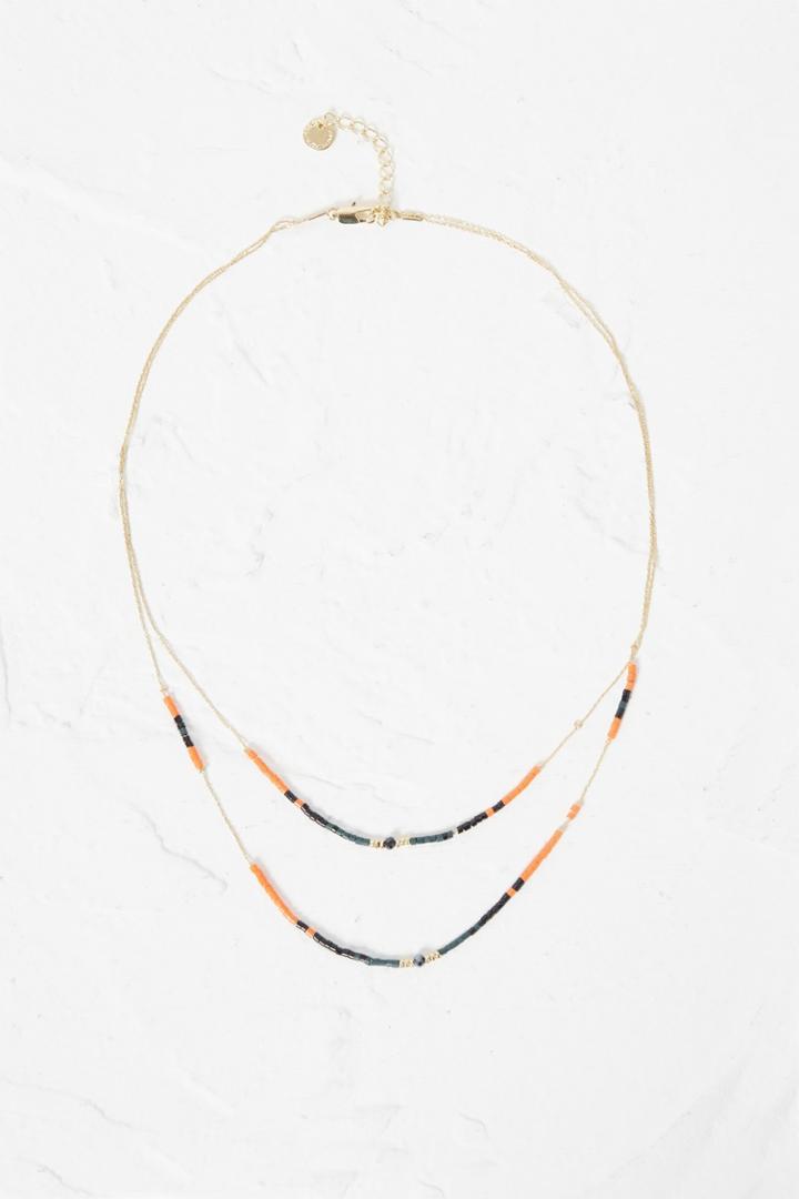 French Connenction Beach Beaded Double Necklace
