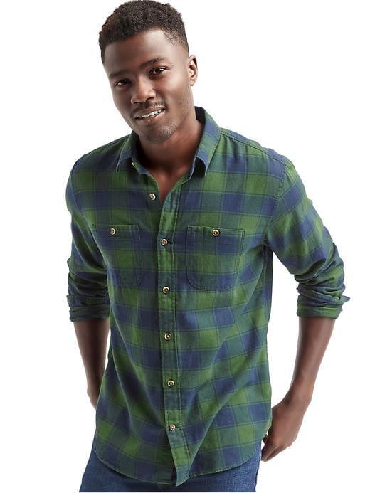 Gap Men Buffalo Check Flannel Shirt - Dark Emerald
