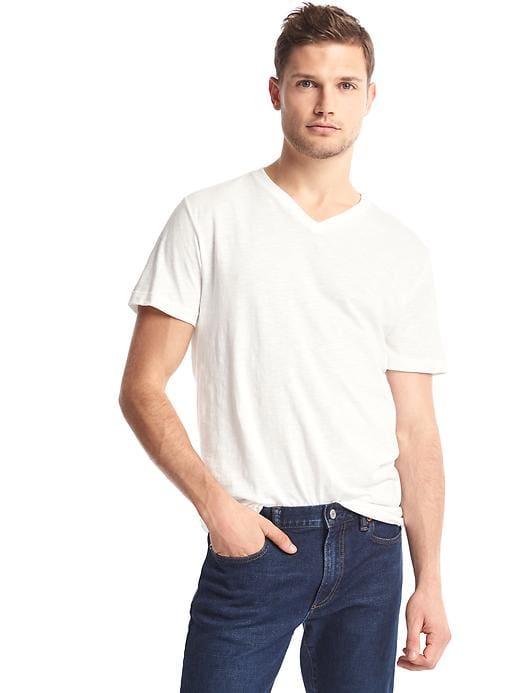 Gap Men Slub V Neck Tee - New Off White