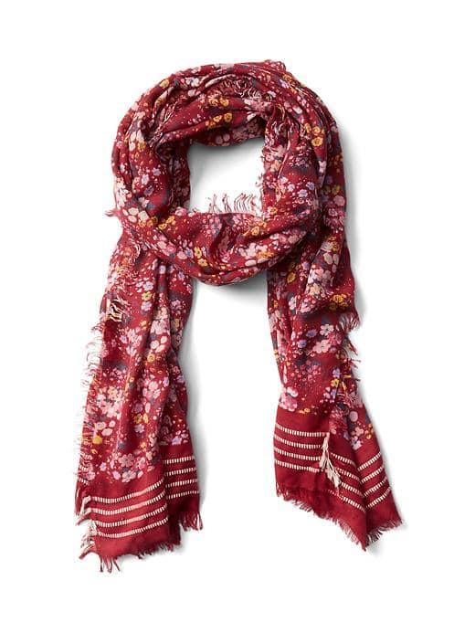 Gap Women Floral Stripe Fringe Scarf - Very Berry