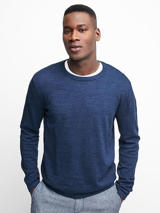 Gap Men Cotton Linen Crew Pullover - Navy Heather