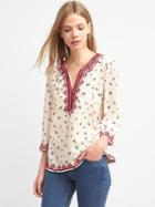 Gap Geo Trim Bell Sleeve Blouse - White Floral