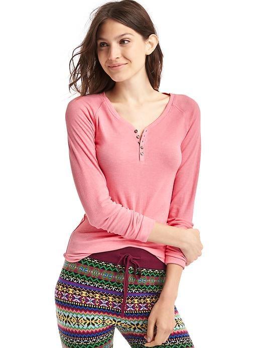 Gap Women Ribbed Long Sleeve Henley - Coral Frost