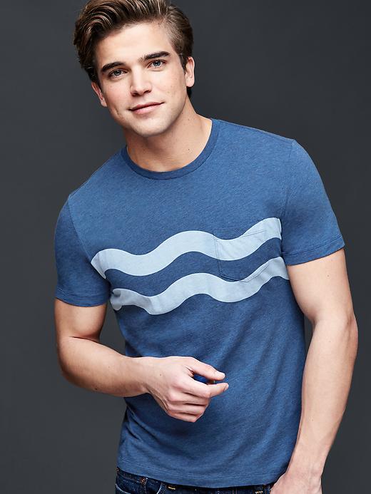 Gap Men Chest Stripe Pocket Crew T Shirt - Navy Heather