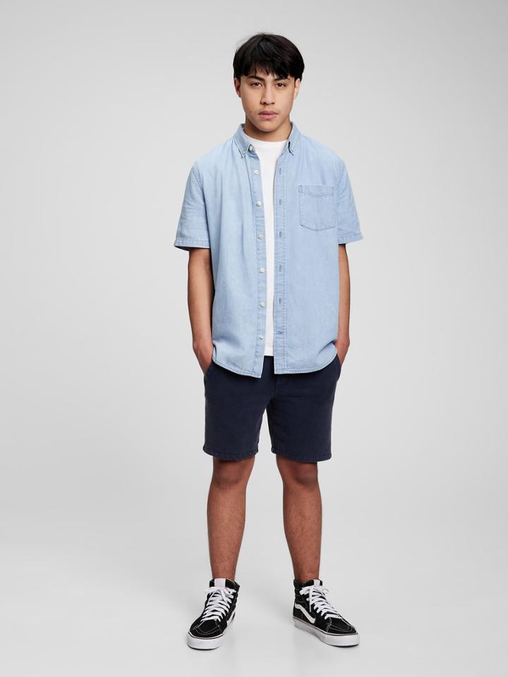 Teen Denim Button-down Shirt With Washwell