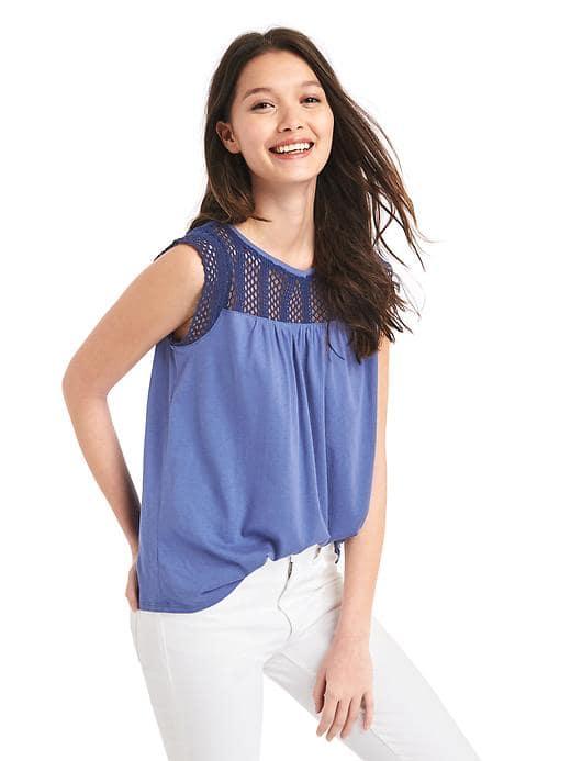 Gap Women Crochet Lace Tank - Blue Nova
