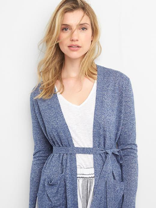 Gap Women Linen Tie Belt Cardigan - Navy Marl