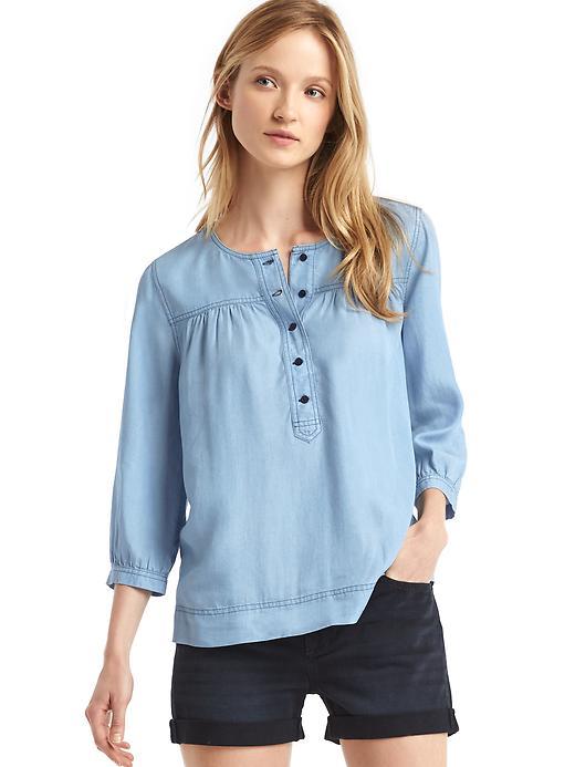 Gap Women Tencel Shirred Popover - Light Indigo