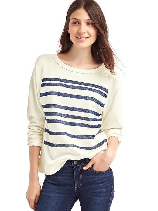 Gap Women Stripe Pullover Sweatshirt - Snow Cap