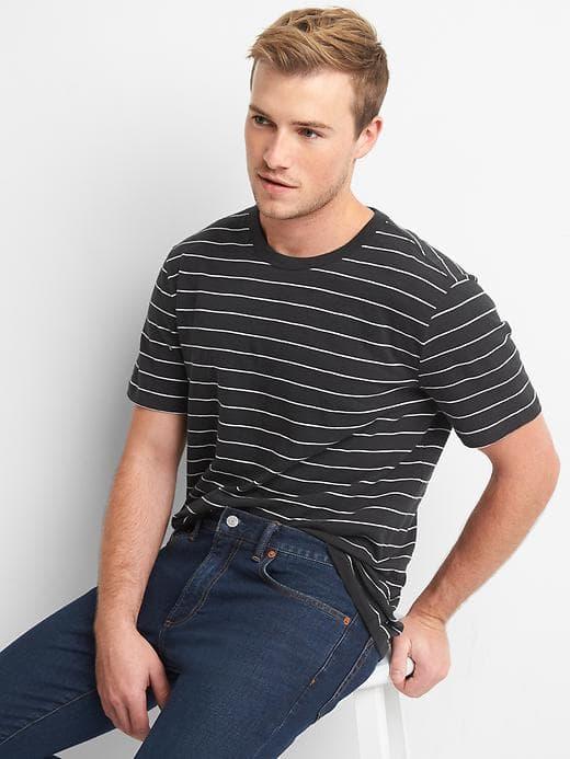 Gap Women Stripe Slub Jersey Crewneck Tee - Black Stripe
