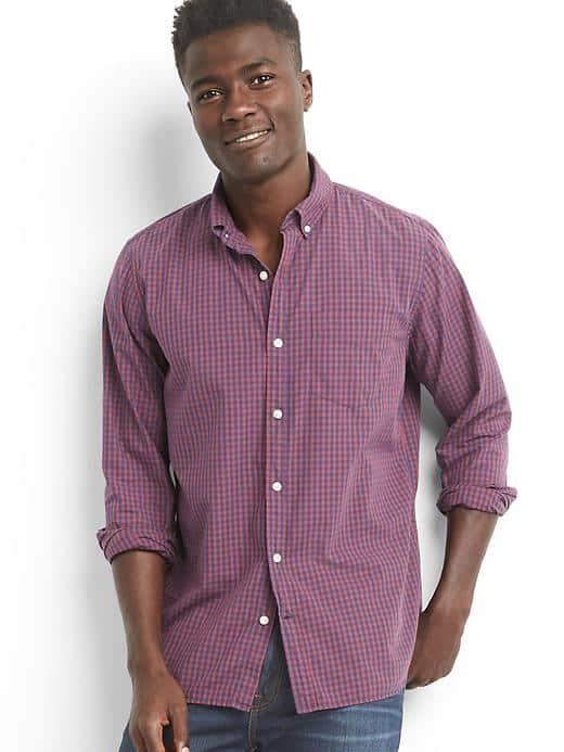 Gap Men Poplin Plaid Slim Fit Shirt - Pink City