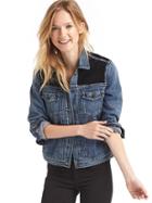 Gap Women 1969 Icon Velvet Patch Denim Jacket - Medium Indigo