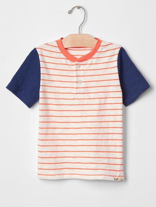Gap Stripe Short Sleeve Henley - Neon Orange