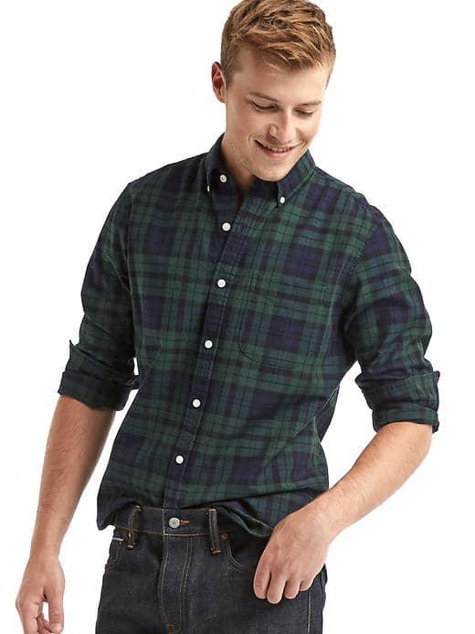 Gap Men Oxford Plaid Slim Fit Shirt - Deep Hunter