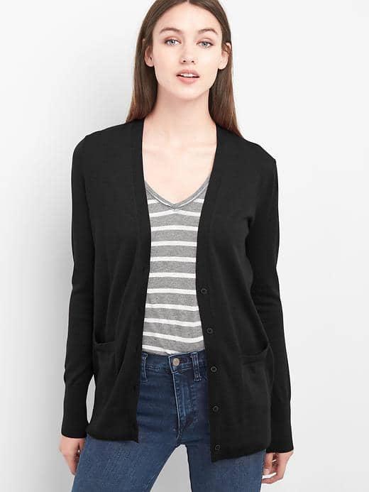 Gap Women Merino Wool V Neck Cardigan - Black