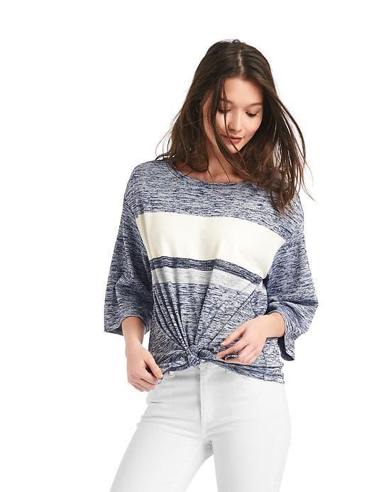 Gap Women Softspun Knit Front Tie Top - Navy Stripe