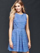 Gap Women Inverted Pleat Fit & Flare Stripe Dress - Blue Stripe