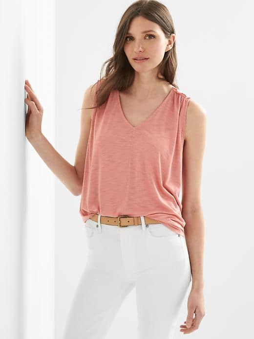 Gap Women Shirred V Neck Tank - Potpourri Pink