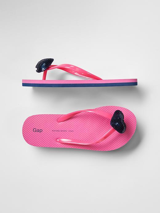 Gap Embellished Heart Flip Flops - Pink Glo Neon