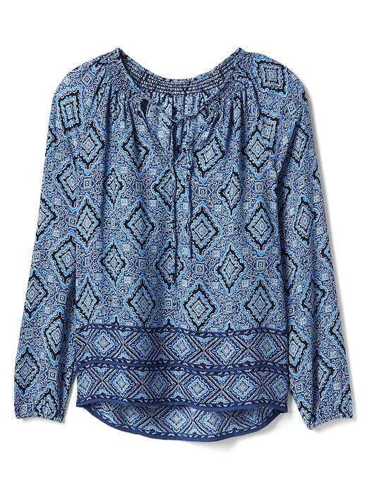 Gap Women Mosaic Smock Blouse - Blue Print