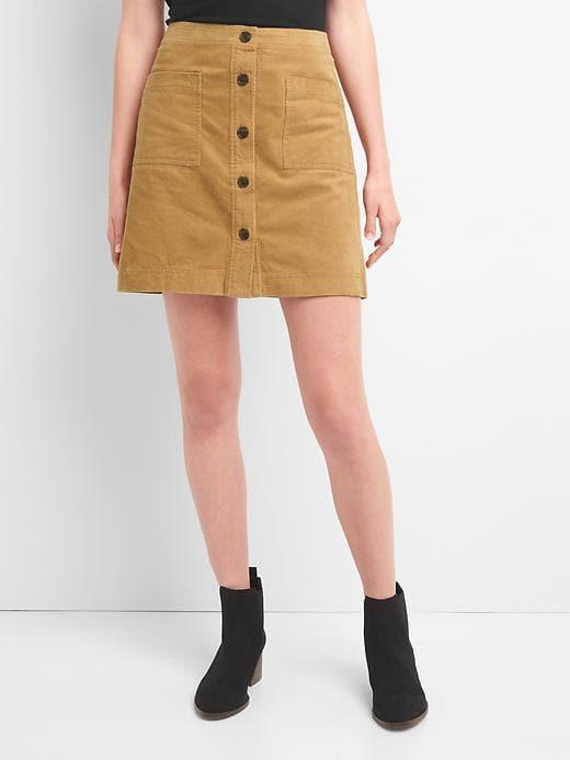 Gap Women Cord Button Front Skirt - Camel