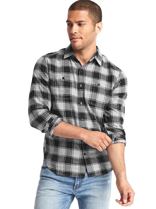 Gap Men Buffalo Check Flannel Shirt - True Black