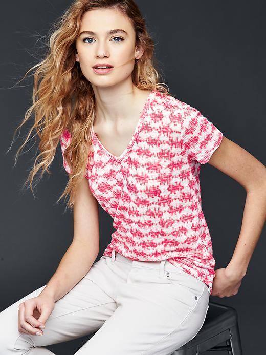 Gap Women Print Linen Tee - Jellybean Pink