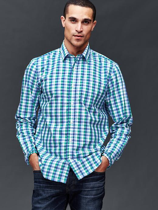 Gap Men Multi Gingham Poplin Shirt - Green Malachite
